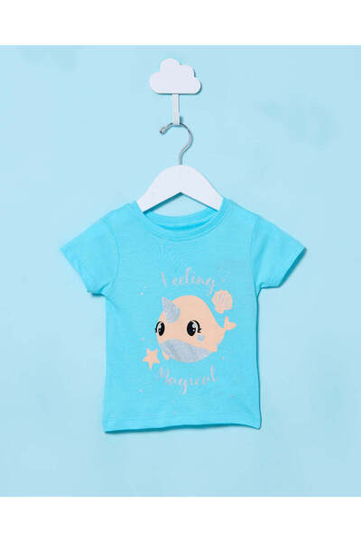 REDTAG Infant Girls Blue Printed T-Shirt