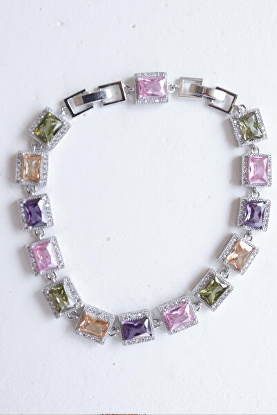 Mihristore سوار فضي مرصع بالأحجار الكريمة الملونة، سوار فضي مرصع بحجر الزركون...