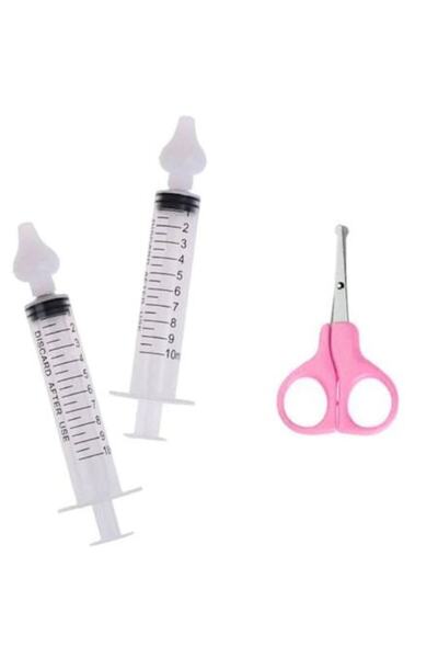 OEM Σετ 2 σύριγγες πλύσης 10 ml + 1 ψαλίδι νυχιών για μωρά και παιδιά, ροζ