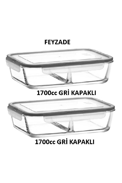 LAV Fresco Cam Kilitli Dikdörtgen Saklama Kabı 2'li Set 1700cc GRİ KAPAKLI FRS-299