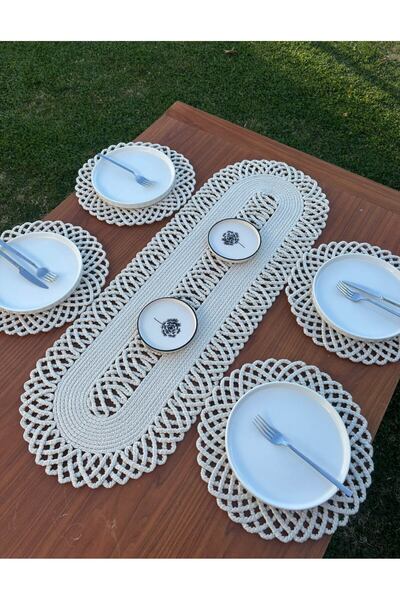 Home Inn Home Textile Bohemian Style Natural Rope Wicker Tableware Set – Wicker Look American Serving and Runner Set for 4 People