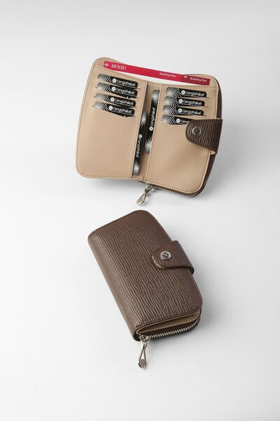 CENGİZ PAKEL Patterned Medium Size Women's Wallet - 65306A - Brown/Mink