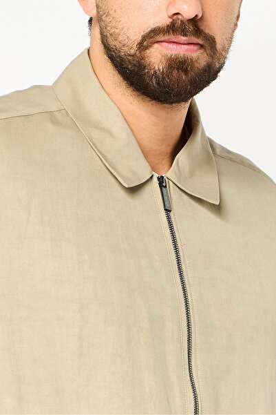 Calvin Klein Men Solid Long Sleeve Shirt Jacket, Beige