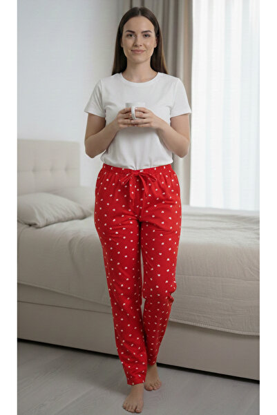 Melff Women's Cotton Suede Fabric Ribbon Waist Detailed Pocketless Women's Pajama Bottoms