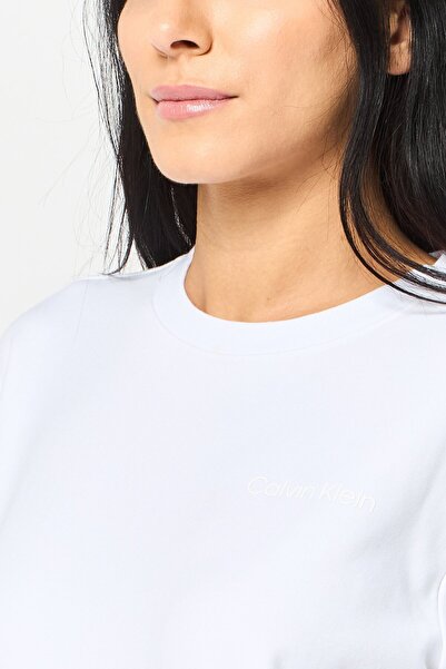 Calvin Klein Women Round Neck Long Sleeve Brand Logo Sweatshirt, White
