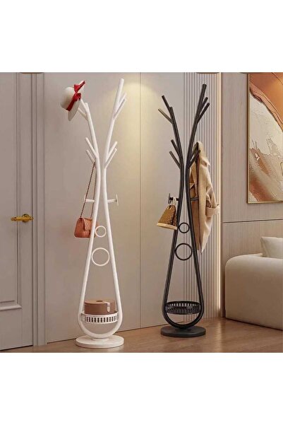 TRENDESK Beyaz Elbise Askılığı Raflı Design Konfeksiyon Askısı Ayaklı Askılık 30*170 CM 7005-NRM