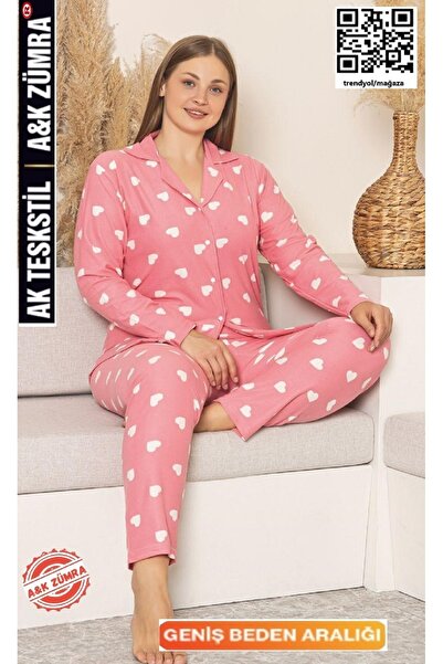 A&K ZÜMRA Front Buttoned Suede Velvet Winter Pajama Set Plus Size