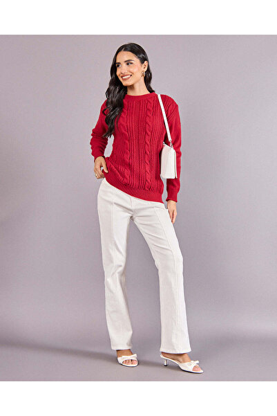 REDTAG Women Burgundy Knitted Sweater