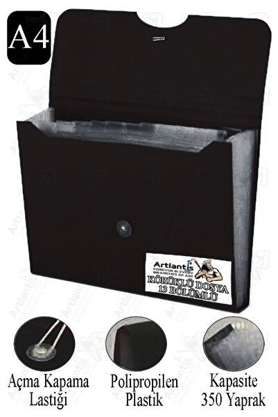 Artlantis Körüklü Dosya 13 Bölmeli 1 Adet A4 Akardiyon Dosya Düzenleyici 13 Cepli Lastikli Dosya Belge Düzenle