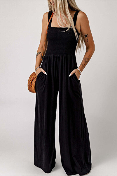 WildFashion Casual/elegant jumpsuit made of breathable material, elastic in the bust area, black J785-1