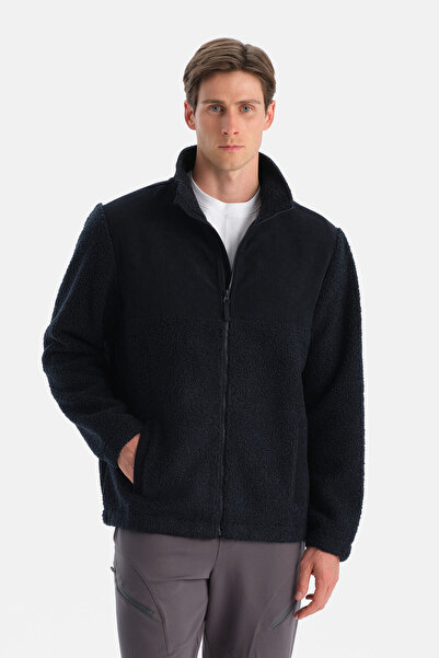 Dagi Men's Zippered Velvet Detail Fleece Coat