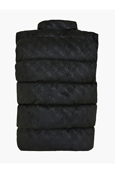 Guess Jole Logo Slim Fit Stand Collar Artificial Suede Puffer Vest VEST W3YN38WFIY0 JBLK