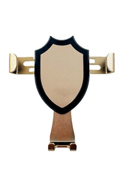 OEM 2-in-1 Gravitational Car Phone Holder — Vent Clip or Adhesive, Metallic Shield Design, Gold