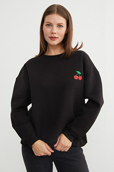 Fulla Moda 3 Yarn Cherry B Printed O Oversized Sweatshirt