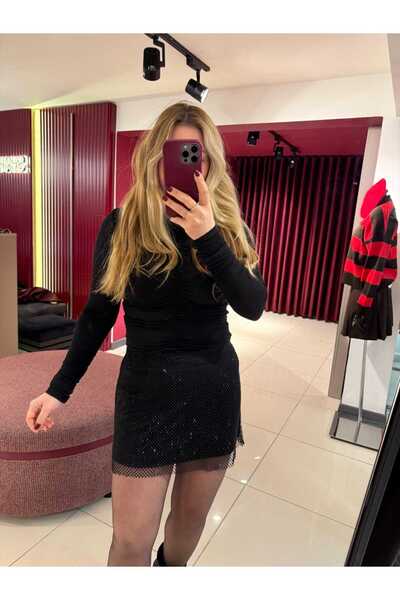 ALLWIN Fusta mini din plasă cu mărgele ZR