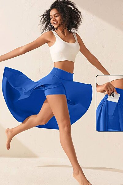 dk denemekabini Women's Sandy Skirt with Pocket Detail Tights - Cobalt Blue