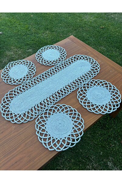 Home Inn Home Textile 4-Piece Wicker Look American Dining Set with Table and Runner