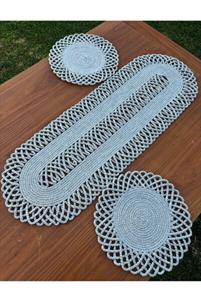 Home Inn Home Textile 2-Person Tableware Set Wicker Look American Style - Runner - Stain Resistant Gray