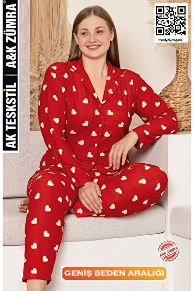 A&K ZÜMRA Front Buttoned Suede Velvet Winter Pajama Set Plus Size