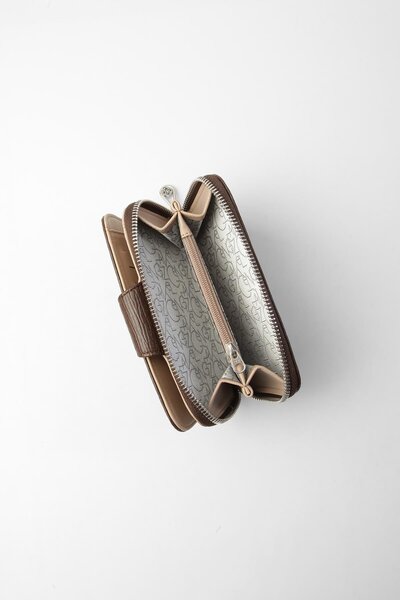 CENGİZ PAKEL Patterned Medium Size Women's Wallet - 65306A - Brown/Mink