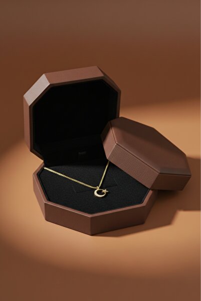 BIJUTERI Ay yıldız türklük simgesi sarı altın kolye