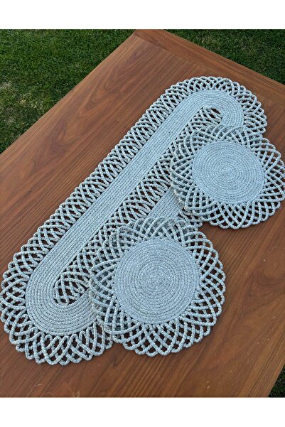 Home Inn Home Textile 2-Person Tableware Set Wicker Look American Style - Runner - Stain Resistant Gray