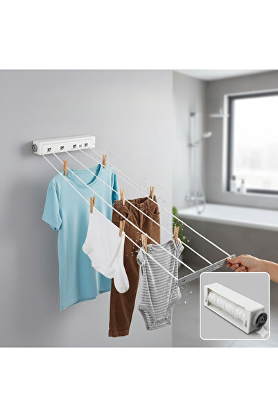 Eco Lounge Pratik 4 İpli Duvar Tipi Çamaşır Askılığı-Portatif Yeni Nesil Yer Kaplamayan Kolay Kurulum Askılık