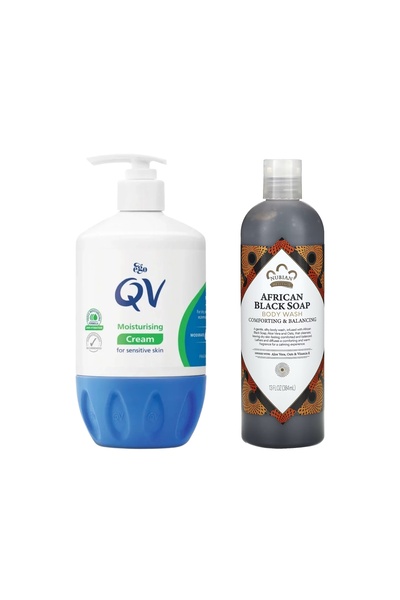 Qv Skin moisturizing cream - 500g + Nubian Heritage African black soap bath products - 384ml