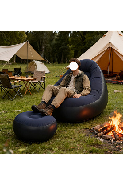 Generic 2 PCS Indoor and Outdoor Inflatable Outdoor Sofa with Velvet Plush Cover and Footrests