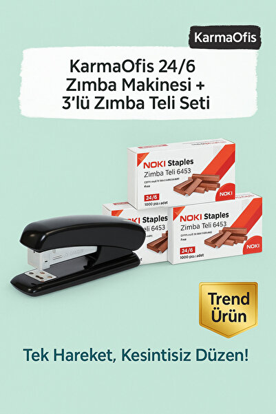 KarmaOfis 24/6 Stapler + 3-Pack Noki 24/6 Copper Staple Wire Set (Total 3000 Staples)