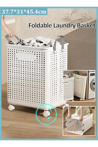 Generic Foldable Laundry Basket Large Capacity Portable Laundry Bin with Wheels Space-Saving Laundry Hamper