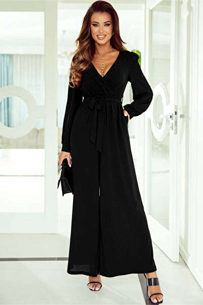 WildFashion Elegant jumpsuit with cutout back and pant skirt, Black K934-1