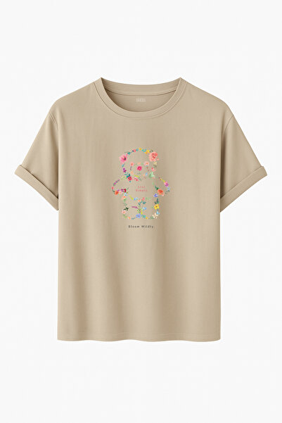 DK DAKSEL Tricou unisex cu flori multicolore cu ursuleț de pluș cu imprimeu supradimensionat basic Fit guler rotund