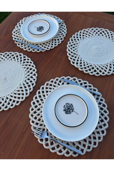 Home Inn Home Textile Bohemian Style Natural Rope Wicker Tableware Set – Wicker Look American Serving and Runner Set for 4 People