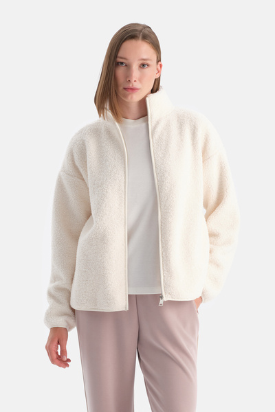 Dagi Ecru Women's Front Pocket Snap Fastener Coat