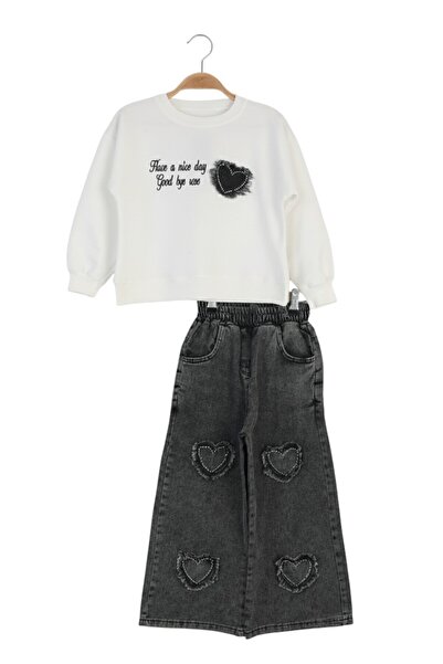 ERDEM KIDS Κοριτσίστικο Χριστουγεννιάτικο Casual - Casual φαρδύ παντελόνι Palazzo τζιν-φούτερ σετ δύο τεμαχίων