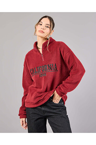 REDTAG Women Burgundy Embroidered Sweatshirt
