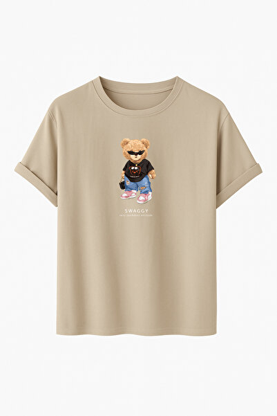 DK DAKSEL Çok Renkli Swaggy Ayıcık Baskılı Oversize Regular Fit Bisiklet Yaka...