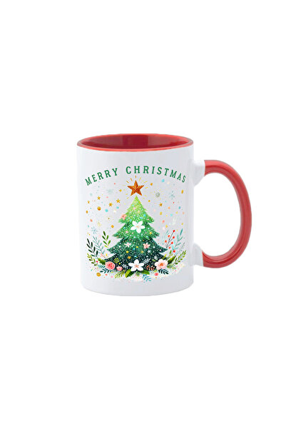 AFFIX THE DIFFERENT PERSPECTIVE Personalized mug, white with red interior and handle, 350ml, Christmas Collection, Model 4
