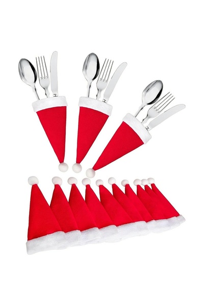 Aptel Σετ 6 χριστουγεννιάτικων θηκών για μαχαιροπίρουνα, σχέδιο καπέλου Άγιου...