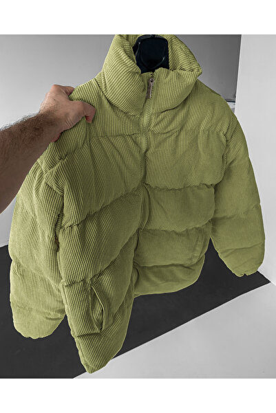 NO1 KONSEPT Pale Green Oversized Corded Fabric Velvet Filled Coat