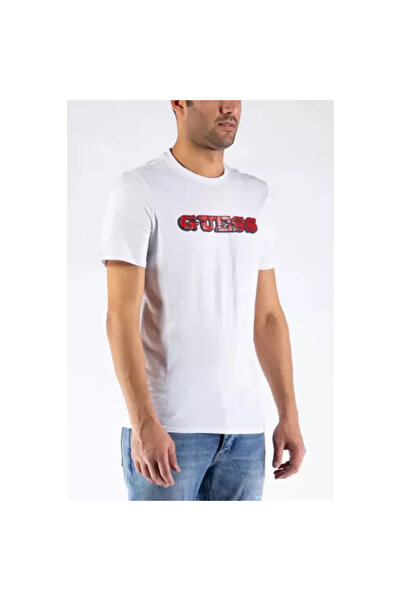 Guess - White Slim Fit T-Shirt with Red Logo