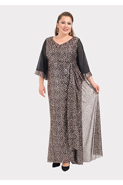 LİLAS XXL Büyük Beden Bakır Renkli Pul Payet Detaylı Uzun Abiye Elbise