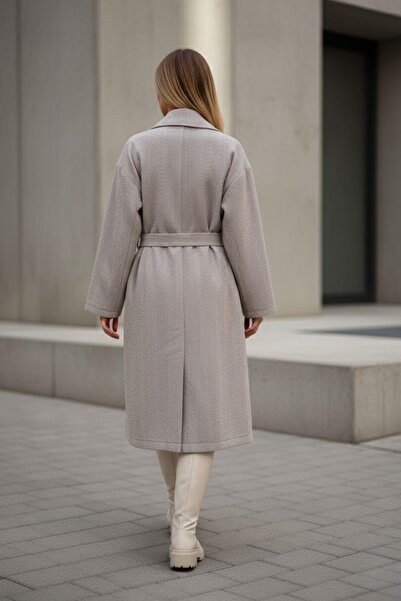 Mossta Stylish Belted Long Coat – Beige Daily Use