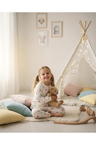 İsobel Kids Σετ πιτζάμες με μακρυμάνικο ύφασμα σε κρεμ χρώμα για κορίτσια