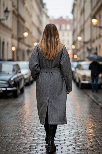 Mossta Brown Stylish Long Coat – Belted Women's Model