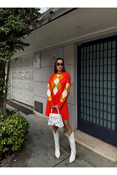 Kienor طقم تريكو نسائي للموسم الجديد يتكون من سترة منقوشة وتنورة قصيرة مع تفا...