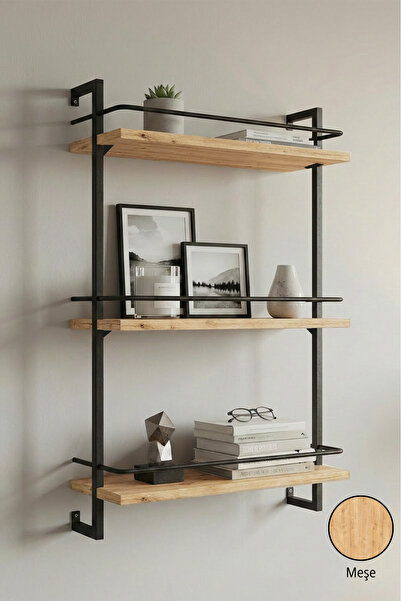 Euromob 60x20 cm, Korkuluklu, 3 Raflı Duvar Rafı | Kitaplık & Mutfak, Banyo, ...