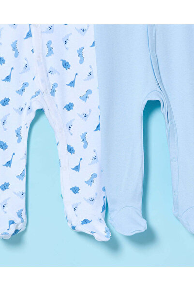 REDTAG Baby Blue And White Printed Sleepsuit Set (2 Piece)