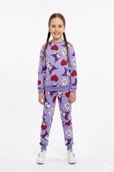 NEWKİDS Heart and Figure Patterned 2 Thread Cotton m Transitional Girl's Pajama Set